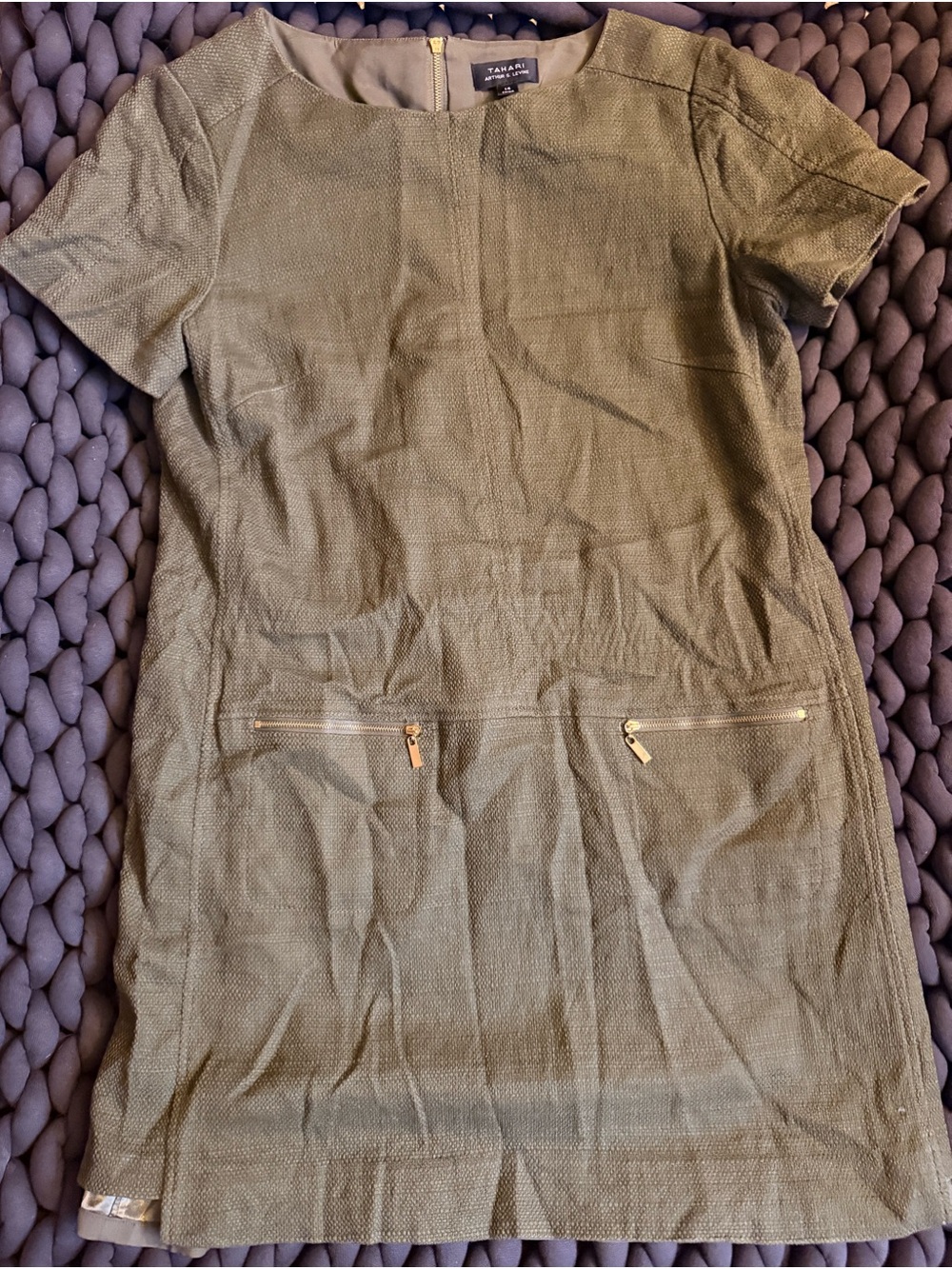 Tahari ASL zip pockets crewneck dress